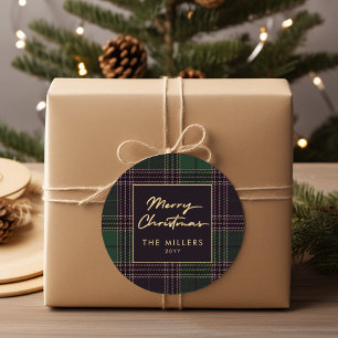 Green Tartan Plaid Buffalo Plaid Modern Elegant Classic Round Sticker