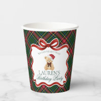 Green Tartan Plaid Christmas Bear Birthday Party