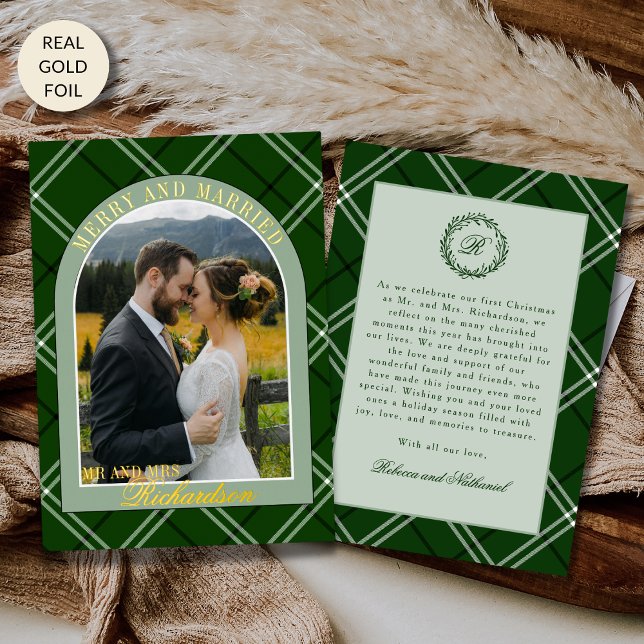 Green Tartan Plaid First Christmas Married Photo (Creator Uploaded)