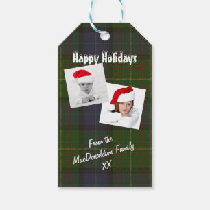 Green tartan plaid holidays photo collage gift tags