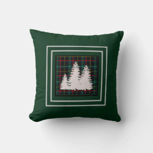 Green Tartan  Plaid Pine Tree  Silhouette Cushion