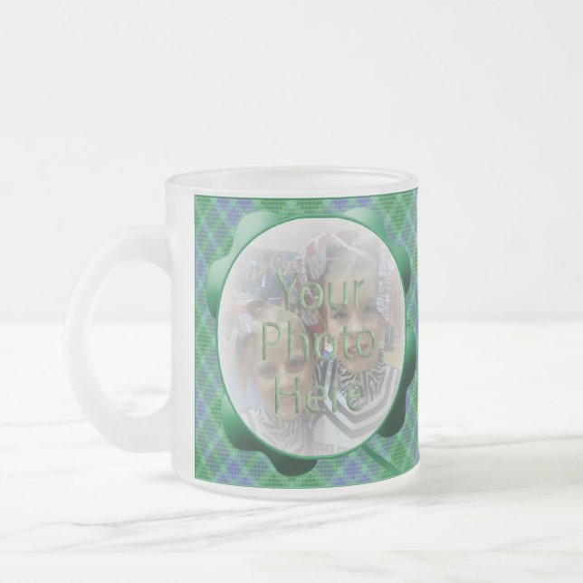 Green Tartan Plaid Shamrock Customised Photo Mug (Left)