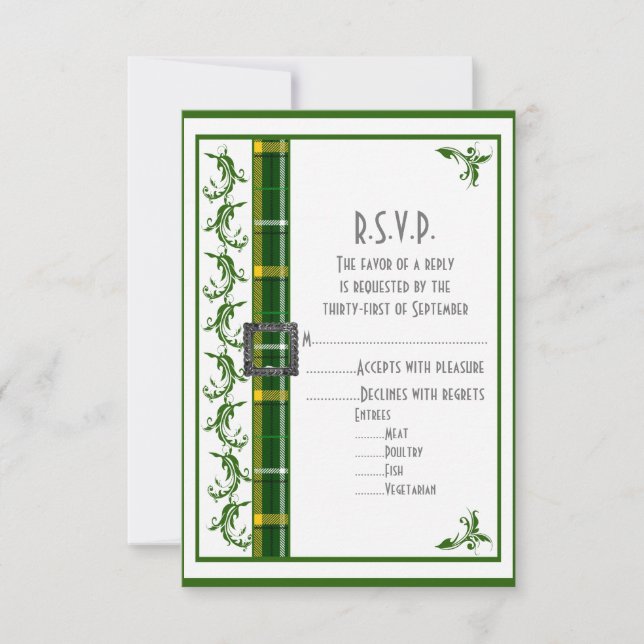 Green tartan plaid wedding R.S.V.P RSVP Card (Front)