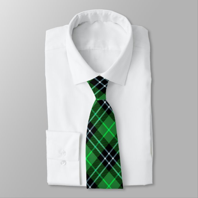 Green Tartan Scottish Plaid  Tie (Tied)