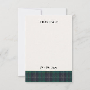 Green Tartan Wedding Thank You Card