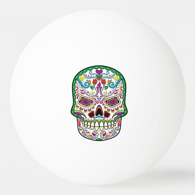 Green Tattoo Flowers Sugar Skulls Ping Pong Ball (Front)