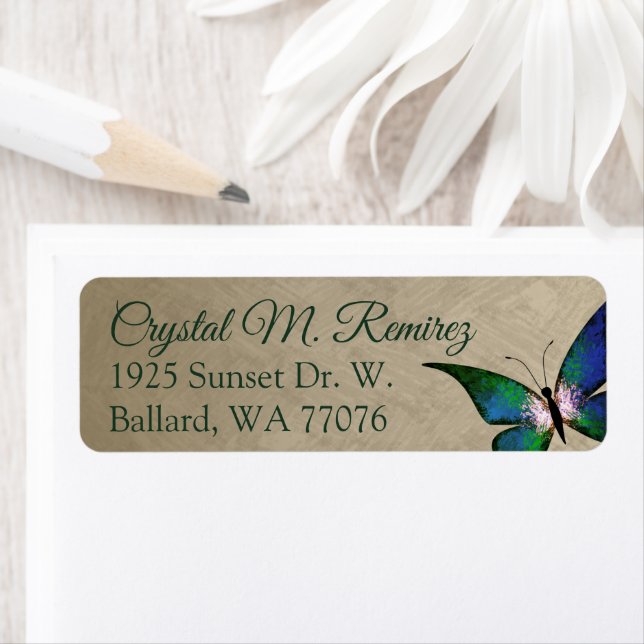 Green, Taupe Butterfly Return Address Labels (Insitu)