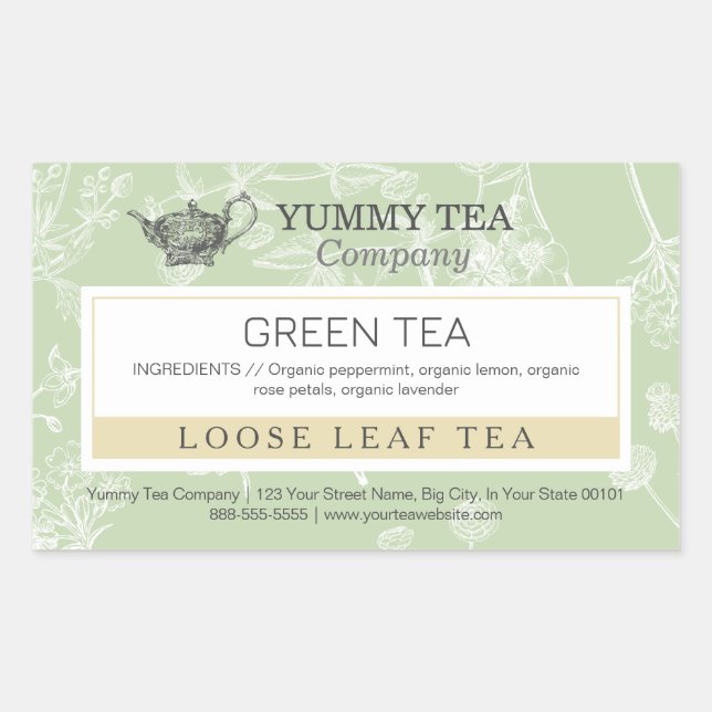 Green Tea - Loose Leaf Tea Label Sticker (Front)