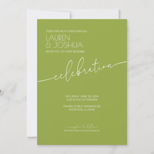 Green Tea • Modern Minimalist Script Wedding Invitation (Front)