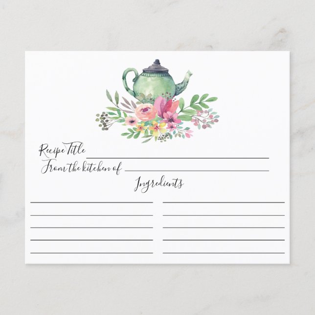 Green Tea Pot Floral Recipe Card (Front)