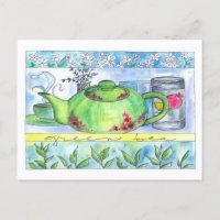 Green Tea Time Teapot Jasmine Flowers