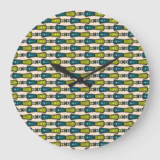Green Teal Black Cream Tribal Round Wall Clock (Front)