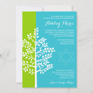 Green Teal Blue Tree of Life Bat Mitzvah Invitation