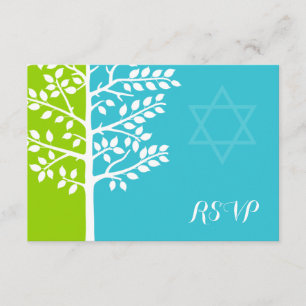 Green Teal Blue Tree of Life Bat Mitzvah RSVP Card