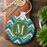 Green & Teal Chevron Pattern with Monogram Key Ring<br><div class="desc">I classic pattern updated with trendy new colours. If you need to adjust the artwork,  click on the customise button and move things around.</div>