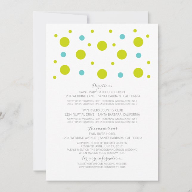 Green Teal Confetti Wedding Information Card (Front)