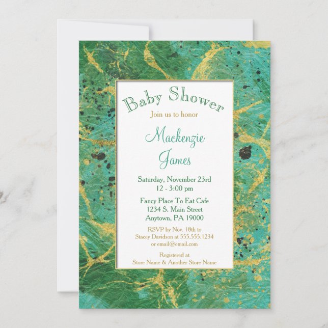 Green Teal Gold Neutral Baby Shower Invitation (Front)