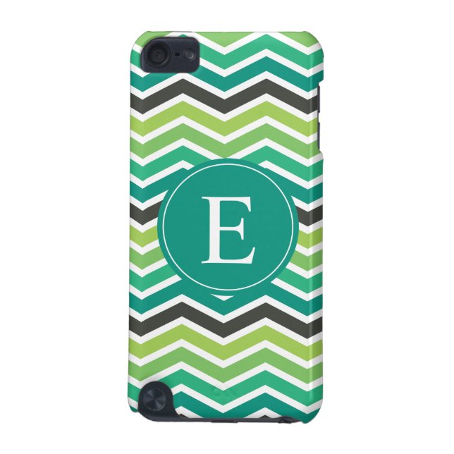 Green Teal Grey Grey Chevron Monogram iPod Touch (5th Generation) Case (Back)
