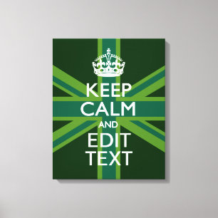 Green Teal Keep Calm And Your Text Union Jack Canvas Print