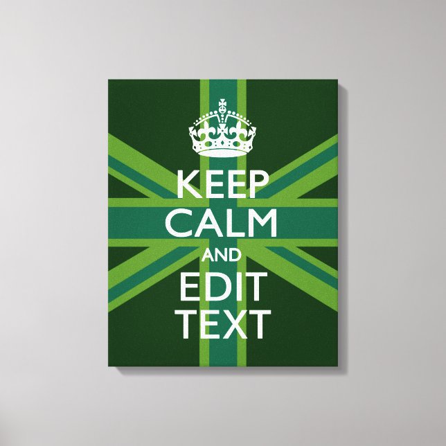 Green Teal Keep Calm And Your Text Union Jack Canvas Print (Front)