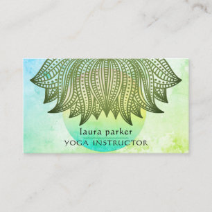 Green Teal Lotus Mandala Yoga Trainer Meditation Business Card