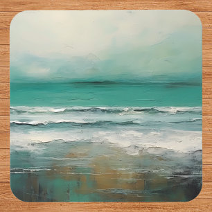 Green Teal Modern Beach Ocean Painting Coaster