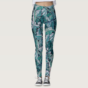 Green & Teal Morris Leaves Leggings