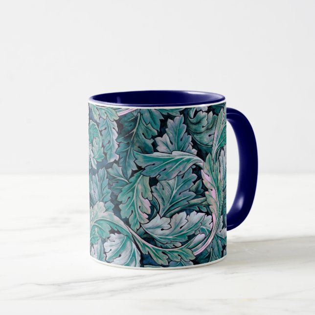 Green & Teal Morris Leaves Mug (Front Right)