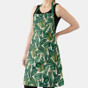 Green & Teal Palm Monstera Tropical Leaves Pattern Apron