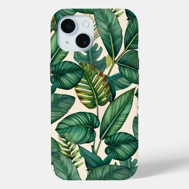 Green & Teal Palm Monstera Tropical Leaves Pattern Case-Mate iPhone Case (Back)