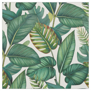 Green & Teal Palm Monstera Tropical Leaves Pattern Fabric
