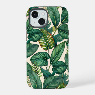 Green & Teal Palm Monstera Tropical Leaves Pattern iPhone 15 Case