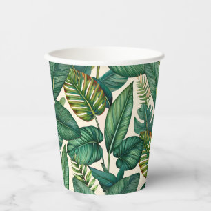 Green & Teal Palm Monstera Tropical Leaves Pattern Paper Cups