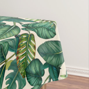 Green & Teal Palm Monstera Tropical Leaves Pattern Tablecloth