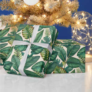 Green & Teal Palm Monstera Tropical Leaves Pattern Wrapping Paper
