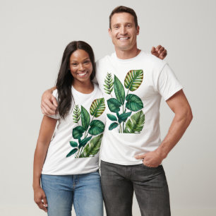 Green & Teal Palm Monstera Tropical Leaves T-Shirt