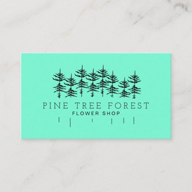 Green TEAL Pine Tree Forest Business Card (Front)
