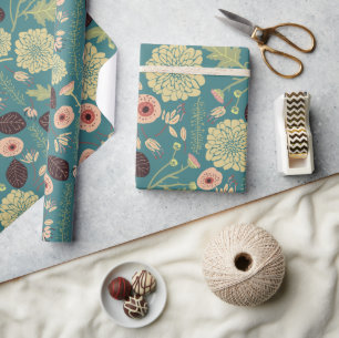Green Teal Pink Floral Playful Mix Pattern Wrapping Paper