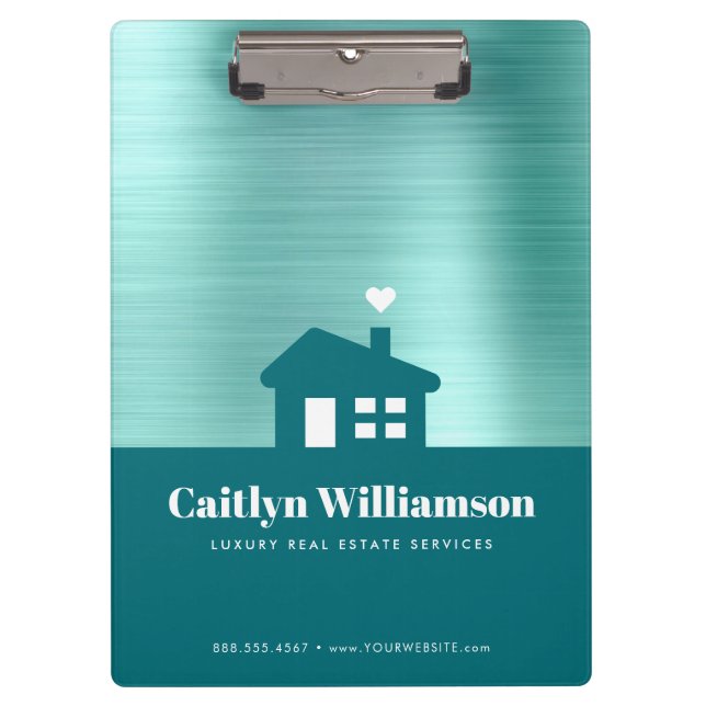 Green Teal Real Estate Broker House Professional  Clipboard (Front)