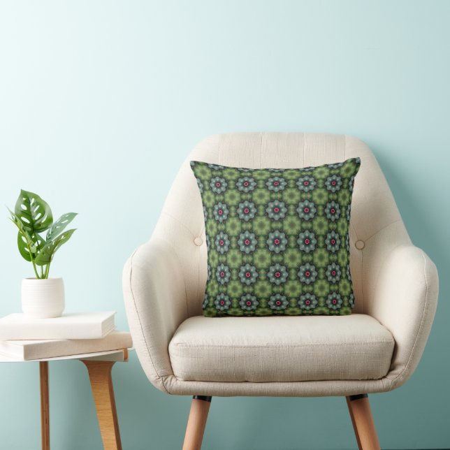 Green Teal Red Abstract Floral Pattern Cushion (Chair)