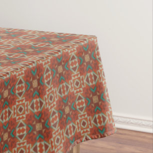 Green Teal Rust Orange Beige Brown Red Tribal Art Tablecloth