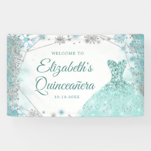 Green Teal Silver Christmas Snowflake Quinceañera Banner