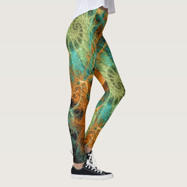 Green Teal Swirl Gold Fractals Leggings ★Psydefx★ (Right)