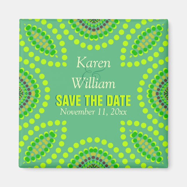Green Teal Tribal Save the Date Magnet (Front)