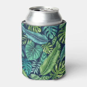 Green & Teal Tropical Palm Banana Monstera Leaves Can Cooler