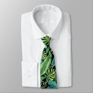 Green & Teal Tropical Palm Banana Monstera Leaves Tie