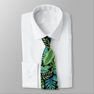 Green & Teal Tropical Palm Banana Monstera Leaves Tie