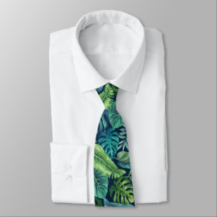 Green & Teal Tropical Palm Banana Monstera Leaves  Tie