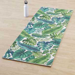 Green & Teal Tropical Palm Banana Monstera Leaves Yoga Mat