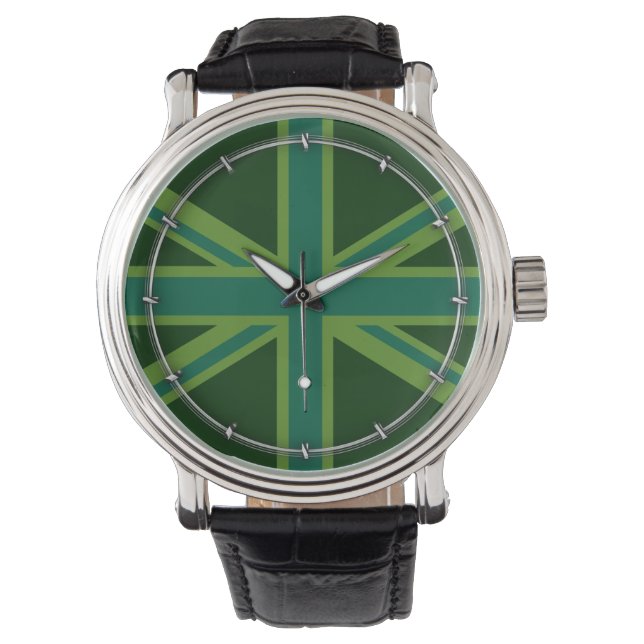 Green Teal Union Jack Flag Style Background Watch (Front)